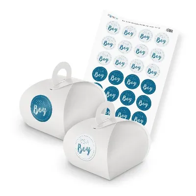 Produktbild von itenga SET It s a Boy (Motiv 76) 24x Geschenkschachtel mit Griff weiß + Sticker