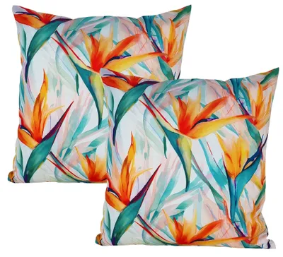 Produktbild von JACK 2er Set 45x45cm Motiv Outdoor Kissenhülle Kissenbezug Wasserfest Sitzkissen Lounge Kissen Garten Stuhl Lotus Effekt, Farbe:Strelitzia
