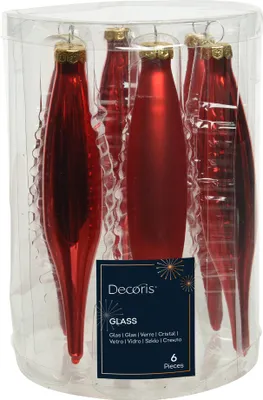 Obrázek produktu pro Vánoční ozdoby skleněné rampouchy Ø 3 x 15 cm lesklé/matné červené 6 ks