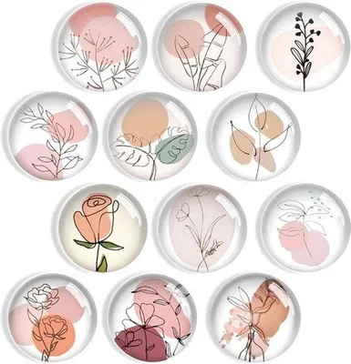 Produktbild von 3D Kunst Glas Deko Magneten - Rosa Blumen und Pflanzenmotive - 12 Stück