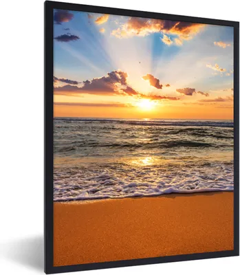 Produktbild von MuchoWow® Gerahmtes Poster Strand - Sonnenuntergang - Meer - Wolken - Horizont 30x40 cm - Poster mit Schwarzem Bilderrahmen Wandposter Rahmen Foto Bilder - Wanddeko - Kunstdrucke