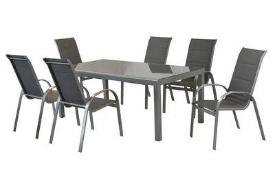 Obrázek produktu pro Merxx Zahradní nábytek Amalfi grafit 7dílný, 6 stohovatelných křesel, 1 stůl 190 x 100 cm – hliník/textil