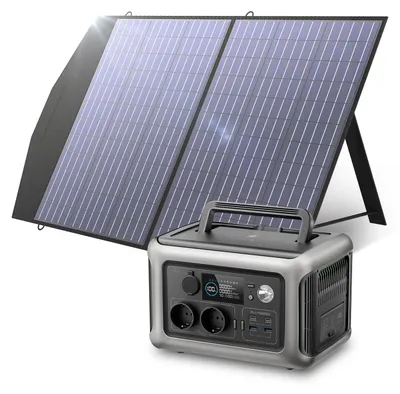 Zdjęcie produktu dla Przenośna stacja zasilania o mocy 600W z panelem słonecznym 100W - generator LiFePO4 i zestaw