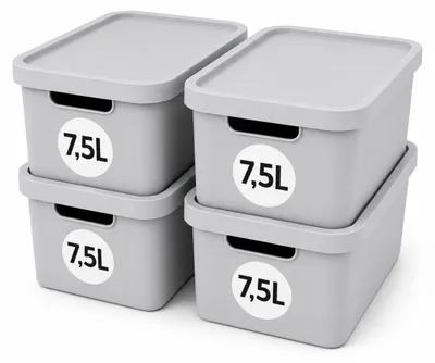 Produktbild von Plastard Aufbewahrungsbox mit Deckel 4er-Set 7,5 Liter in Grau