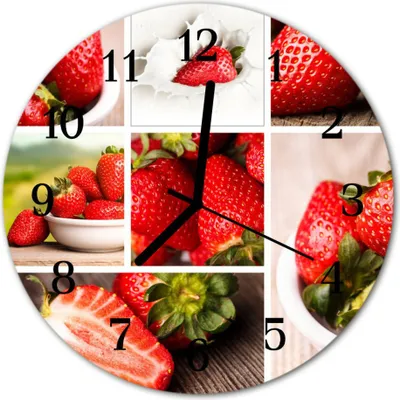 Produktbild von Glasuhr Wanduhr Küchenuhr Echt-Glas 30fi cm Erdbeeren rot