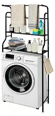 Produktbild von Waschmaschinenregal - Überbau Regal Bad - Dreistufiges Ablageregal - Edelstahl - 65x25x160 cm - Freistehend - Schwarz