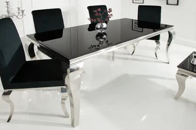 Produktbild von Barock Design Esstisch MODERN BAROCK 200cm schwarz Esszimmertisch Edelstahl Opalglas Tischplatte