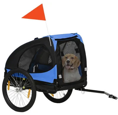 Produktbild von Hundeanhänger, klappbarer Hunde-Fahrradanhänger, wasserbeständig, Oxfordstoff, Stahl, 140 x 71 x 83 cm, Blau, für Haustiere