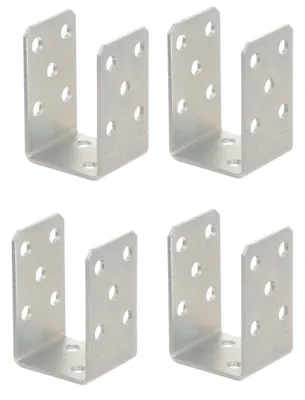 Produktbild von Aqbau 4er Set U-Pfostenträger zum Aufschrauben 60 mm – Pfostenanker aus verzinktem Stahl 4 mm, Bodenanker für Holzpfosten, für Zaun, Pergola, Terrasse