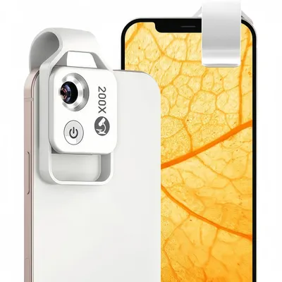 Produktbild von 200X Telefon-Mikroskopobjektiv mit CPL, LED Fuelllicht, Universal-Telefonclip, fuer die Beobachtung von Pflanzen,Insekten,Haut,Bewertung,Tests
