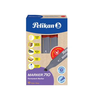 Zdjęcie produktu dla Pelikan 710, Czerwony, Końcówka ścięta, Szary, Czerwony, Karton, Tkanina, Metal, Plastik, Drewno, Pudełko, 10 szt.