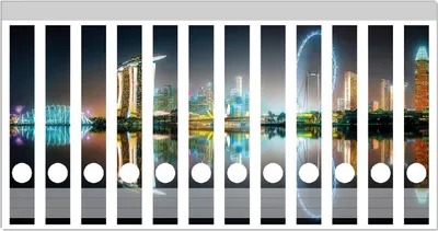 Produktbild von Wallario Ordnerrücken Sticker, selbstklebend für schmale Ordner, 12 Stück, Motiv Singapur bei Nacht