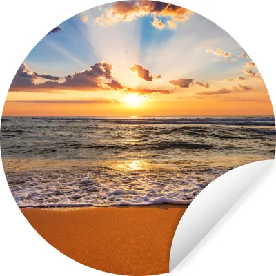 Produktbild von MuchoWow® Runde Wandtattoo - Wandsticker Tapete Aufkleber Strand - Sonnenuntergang - Meer - Wolken - Horizont Ø 80 cm Selbstklebend und Repositionierbar - Wandaufkleber - Kreis - Mauerkreis - Wand Bilder - Wandsticker - Wohnzimmer Dekoration - Dekoration für die Wände - Aluminium - Babyzimmer