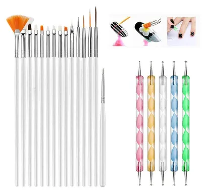 Produktbild von 20 Stück Nageldesign Pinsel - Nail Art pinselset - 15 Nail Art Pinsel und 5 Dotting Tools - Nagelmalerei Werkzeug - Für Gel Acryl Polygel - Weiß