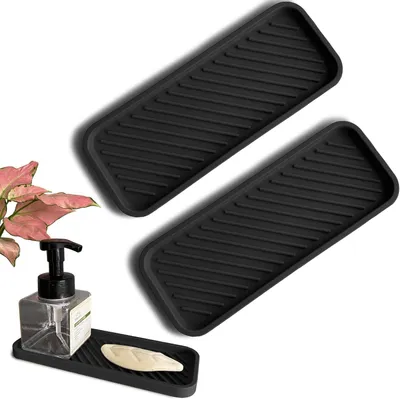 Produktbild von Famanu Silikon-Seifenablage - 2 Stück - Abtropfmatte und Untersetzer für Badezimmer und Küche (schwarz - S)