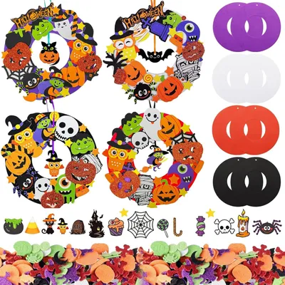 Halloween-Kranz-Bastelset, 8 Stück, 16 cm, mit Stickern und Band