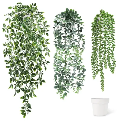 Image de 3 plantes suspendues artificielles avec pots, 47–72 cm, plantes artificielles réalistes, plantes en plastique pour la décoration d'intérieur et d'extérieur