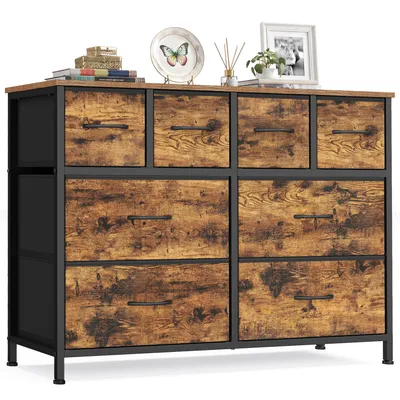Obrázek produktu pro SONGMICS Komoda s 8 zásuvkami z látky, úložná skříň s kovovou konstrukcí, rozměry 98,7 x 30 x 74,7 cm, barva: béžová