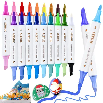 Immagine prodotto di Set di pennarelli acrilici, 36 colori, 18 pezzi, con punta doppia (pennello e punta fine), resistenti all'acqua, adatti per pietra, tessuto, vetro, legno e carta