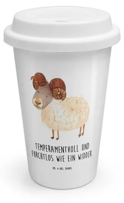 Produktbild von Mr. & Mrs. Panda To Go Becher Sternzeichen Widder - Weiß - Geschenk, Schafbock, Kaffeebecher, Geburtstag April, kaffee, Thermobecher, März, Thermokaffeebecher, Bock, ToGo