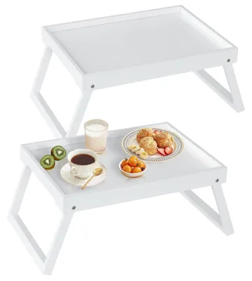 Bambus-Tablett mit klappbaren Beinen, Frühstückstablett, 47x28x20,5 cm, Weiß