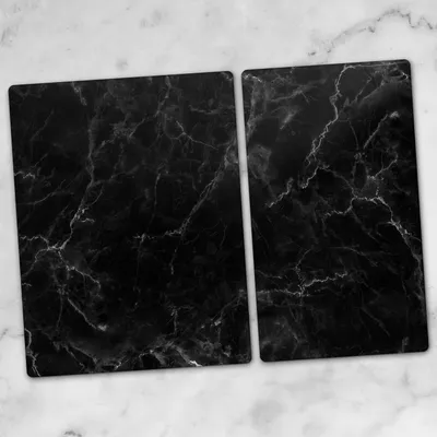 Produktbild von Glas-Herdabdeckplatten Glaskeramikkochfeld-Abdeckung Spritzschutz Schneidebrett Zweiteilige Glas 70x52 schwarz Marmor