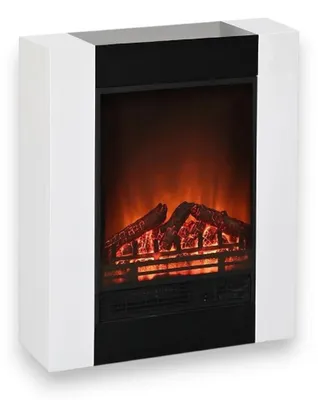 Obrázek produktu pro Elektrický krb 750–1500 W z oceli a bílého dřeva s realistickým efektem plamenů, 59 x 23 x V 74 cm