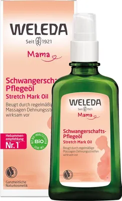 Produktbild von WELEDA Bio Mama Schwangerschaftsöl - veganes Naturkosmetik Babybauch Massageöl zur Dehnungsstreifen Vorbeugung. Hautpflege Schwangerschaft Körperöl