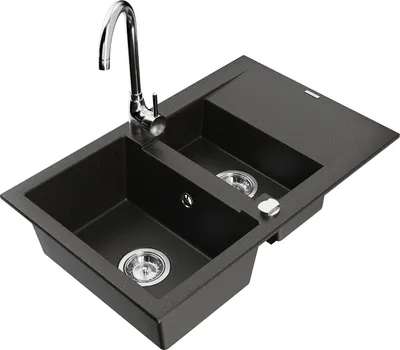 Image de Mexen Gaspar évier en granit 1,5 bac avec égouttoir et mitigeur Telma, Noir/Or - 6507-75-670200-00