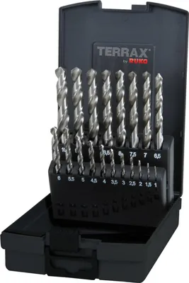 Image de Ruko Terrax Foret hélicoïdal Jeu de forets à métaux 19 pcs. 1-10 mm, HSSE-G, DIN 338, A214214RO