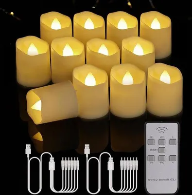 Obrázok produktu pre LED sviečky – Nabíjateľné LED čajové sviečky – Teplá RGB – Stmievateľné – Diaľkové ovládanie – Časovač bez plameňa – USB kábel – Vianočná výzdoba