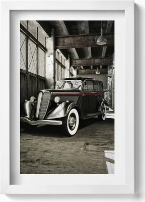 Produktbild von Oldtimer in einer alten Fabrik– Wandbild mit Rahmen – Gerahmtes Bild  – Wanddekoration – 20x30 cm – Weiß