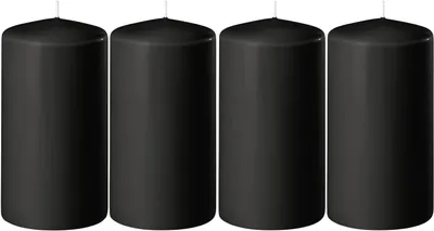 Produktbild von Schwarze Stumpenkerzen aus Echtwachs, selbstlöschend, 6 x 13 cm, 4er-Set