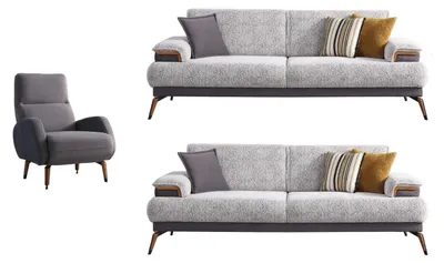 Produktbild von Sofa Set Carmen Farbe Grau Stellvariante 3+2+1 mit Relax-/Bettfunktion durch verstellbare Rückenlehne