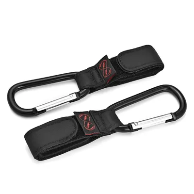 Image de Clips de poussette, crochets de poussette multi-usages Clips de poussette pour changer de porte-sac et de sac à provisions, fabriqués pour les parents - Universal Fit, Noir, pack de 2