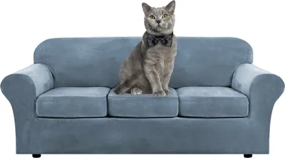 Obrázek produktu pro 4 kusy Stretch Velvet Sofa Cover Furniture Protector Form Fit Thick Velvet Sofa Cover for 3 Cushions Couch(3 Seater,Light Blue)