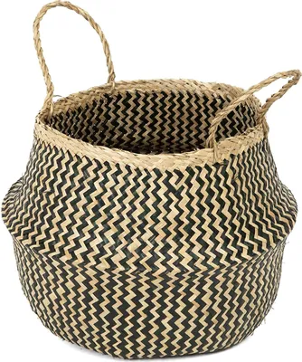 Produktbild von Aufbewahrungskorb mit Griff – Seegras – rund 35 cm – natur/schwarz