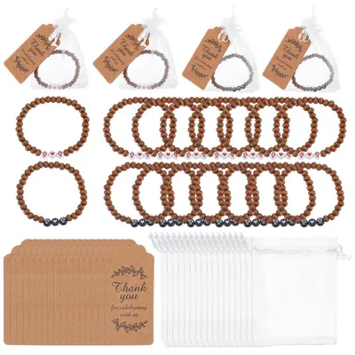 Holz Rosenkranz Armbänder, 24 Stück, 2 Farben, mit Kreuz