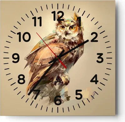 Produktbild von Wanduhr - Quadrat - Glasuhr - Eule Vogel Natur - 30x30cm - Schleichendes Uhrwerk - Lautlos - zum Aufhängen bereit - Dekoration Modern - Wanddekoration aus Glas - C4AC30x30-3856