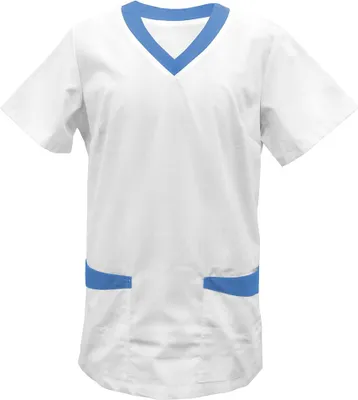 Produktbild von Kasack weiß mit Besatz light blue Gr. XL  : XL : light blue : 50% Baumwolle 50% Polyester 175 g/m²