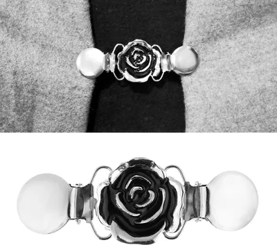 Produktbild von Frauen Vintage Rose Blume Cardigan Kragen Clip Kleid Schal Cinch Verschluss Dekor