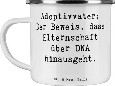Produktbild von Mr. & Mrs. Panda Campingtasse Spruch Adoptivvater Liebe - Weiß - Geschenk, Jubiläen, Pott, Adoptiv-Familie, Vatertag, becher emaille, Teetasse, Haferl, Tasse, Dankeschön