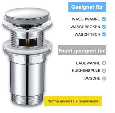 Universeller Waschbeckenablauf mit Überlauf, Hauptbild