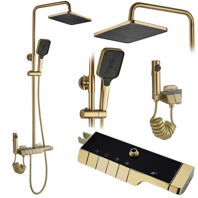 Zdjęcie produktu dla Zestaw prysznicowy z termostatem Lungo 150 mm ROB szczotkowane złoto (REA-P6623)
