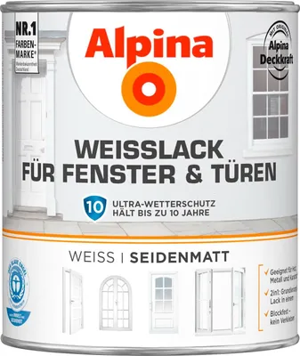 Produktbild von Alpina Weißlack Fenster & Türen seidenmatt weiß 750 ml