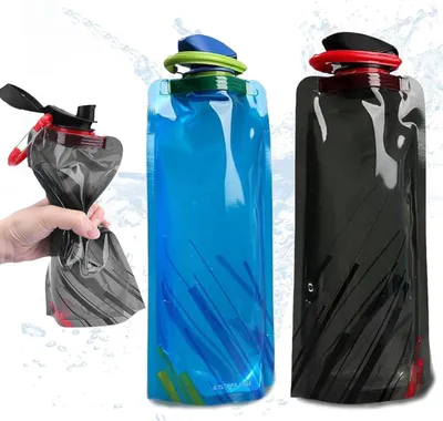 Produktbild von 2 Stück 700ml Faltbare Trinkflasche, Wiederverwendbare Trinkflasche Faltbar, Trinkbeutel, Flexible Wasserflasche für Unisex Adult, Trinkflaschen