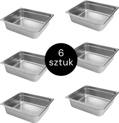 Zdjęcie produktu dla Pojemnik GN na posiłki gastronomiczny ze stali nierdzewnej 2/3 Mega-M 353x325x100mm, zestaw 6 szt.