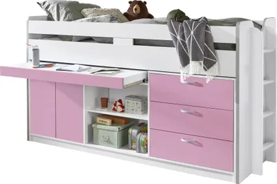 Produktbild von RELITA - Hochbett Ponny mit Stauraum unter dem Bett, inkl. Bodenplatten als MatratzenauflageWeiß/Rosa
