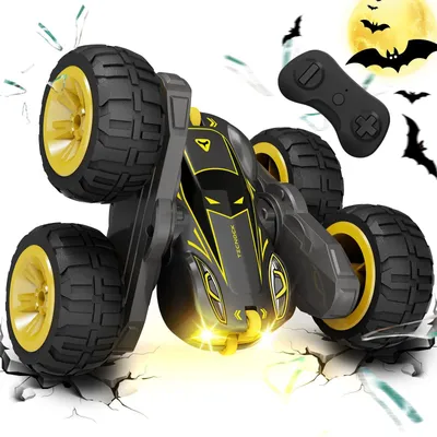 Productafbeelding van Afstandsbedieningsauto met 2400 MHz afstandsbediening, 360° draaibewegingen, stuntauto, monstertruck met kleurrijke verlichting, geschikt voor kinderen van 6-12 jaar, geschikt voor buitenspel, cadeau, grijs