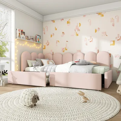 Immagine prodotto di Letto imbottito letto singolo con cassetti, daybed divano letto 90x190cm, letto contenitore con rete a doghe, letto per ragazzi e adulti per bambini, velluto, rosa (senza materasso)